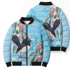 Willie wagtail Australia Bomber Puffer Jacket Eucalyptus Blossoms Aboriginal Art - Aussie Hoodie