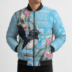 Willie wagtail Australia Bomber Puffer Jacket Eucalyptus Blossoms Aboriginal Art - Aussie Hoodie