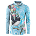 Willie wagtail Australia Button Sweatshirt Eucalyptus Blossoms Aboriginal Art - Aussie Hoodie