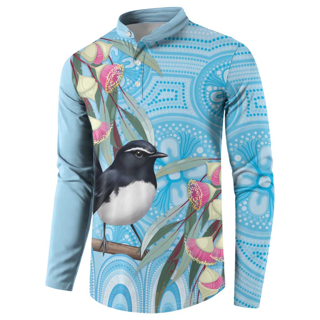 Willie wagtail Australia Button Sweatshirt Eucalyptus Blossoms Aboriginal Art - Aussie Hoodie
