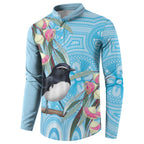 Willie wagtail Australia Button Sweatshirt Eucalyptus Blossoms Aboriginal Art - Aussie Hoodie