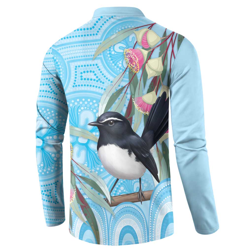 Willie wagtail Australia Button Sweatshirt Eucalyptus Blossoms Aboriginal Art - Aussie Hoodie