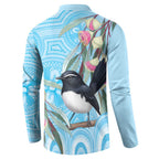 Willie wagtail Australia Button Sweatshirt Eucalyptus Blossoms Aboriginal Art - Aussie Hoodie