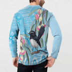 Willie wagtail Australia Button Sweatshirt Eucalyptus Blossoms Aboriginal Art - Aussie Hoodie