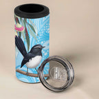 Willie wagtail Australia 4 in 1 Can Cooler Tumbler Eucalyptus Blossoms Aboriginal Art - Aussie Hoodie