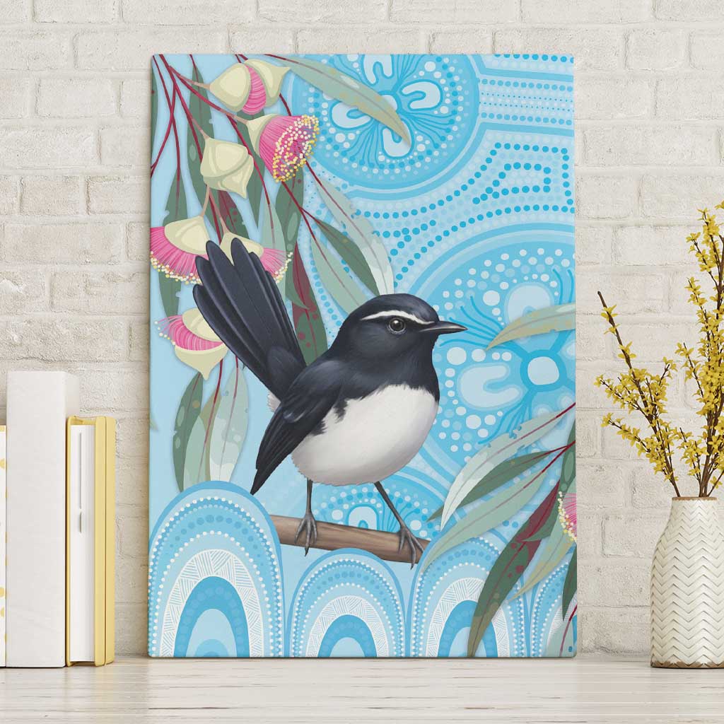 Willie wagtail Australia Canvas Wall Art Eucalyptus Blossoms Aboriginal Art - Aussie Hoodie