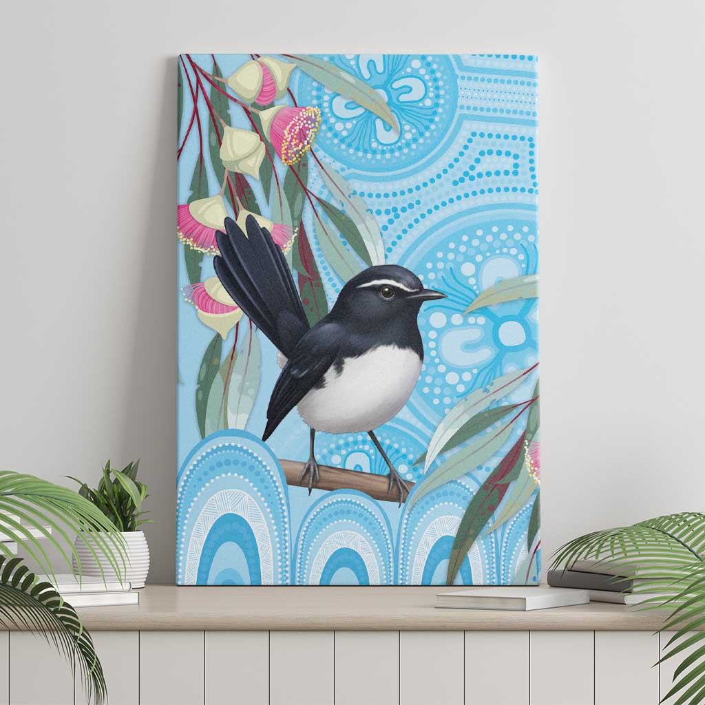 Willie wagtail Australia Canvas Wall Art Eucalyptus Blossoms Aboriginal Art - Aussie Hoodie