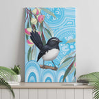 Willie wagtail Australia Canvas Wall Art Eucalyptus Blossoms Aboriginal Art - Aussie Hoodie