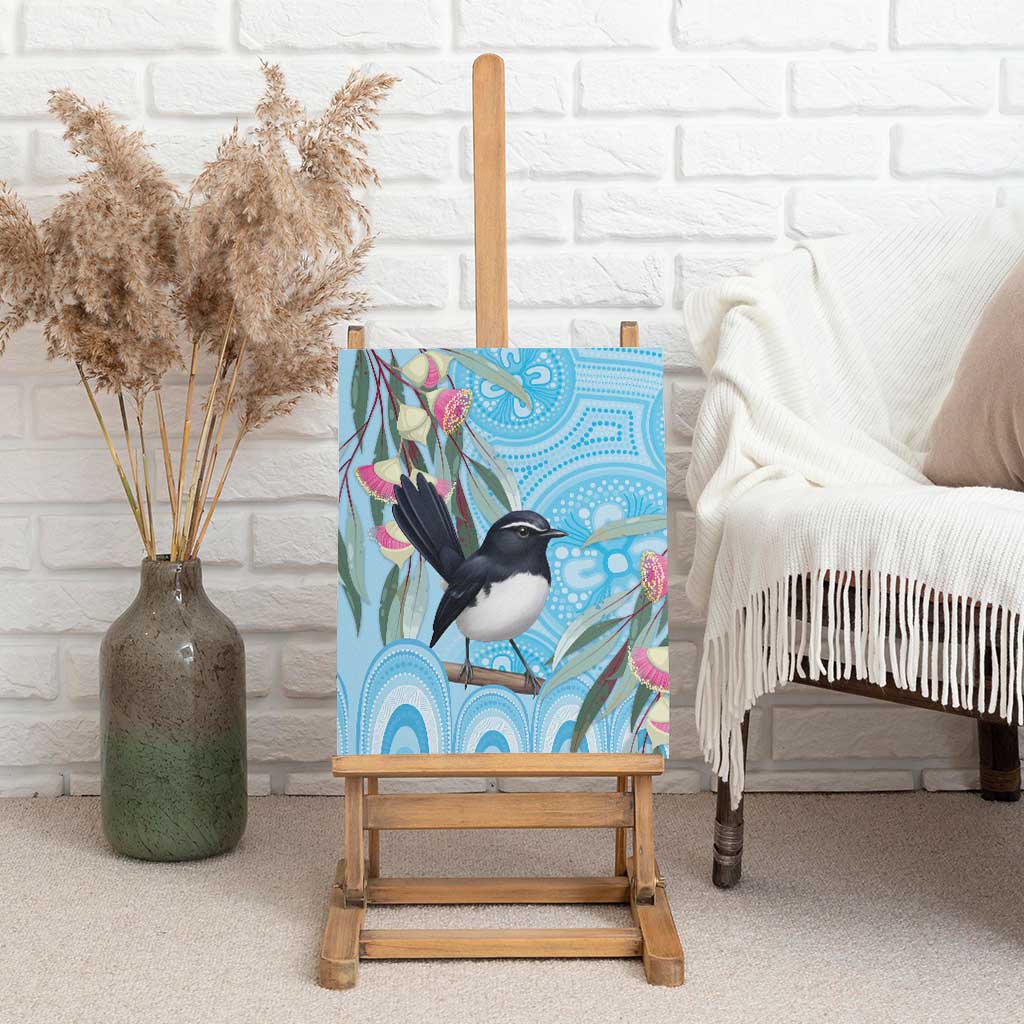 Willie wagtail Australia Canvas Wall Art Eucalyptus Blossoms Aboriginal Art - Aussie Hoodie