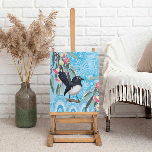 Willie wagtail Australia Canvas Wall Art Eucalyptus Blossoms Aboriginal Art - Aussie Hoodie
