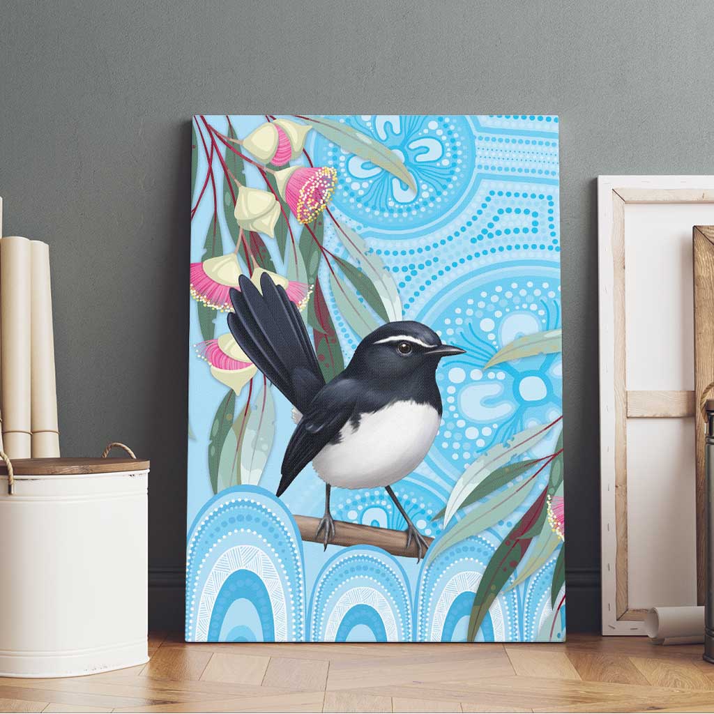 Willie wagtail Australia Canvas Wall Art Eucalyptus Blossoms Aboriginal Art - Aussie Hoodie
