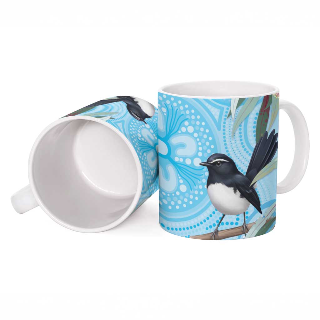 Willie wagtail Australia Ceramic Mug Eucalyptus Blossoms Aboriginal Art - Aussie Hoodie