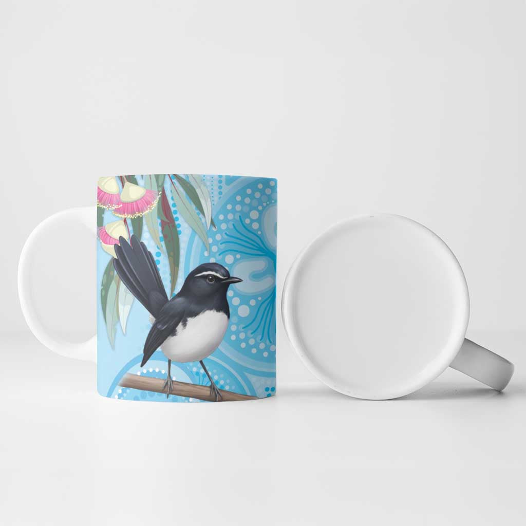 Willie wagtail Australia Ceramic Mug Eucalyptus Blossoms Aboriginal Art - Aussie Hoodie