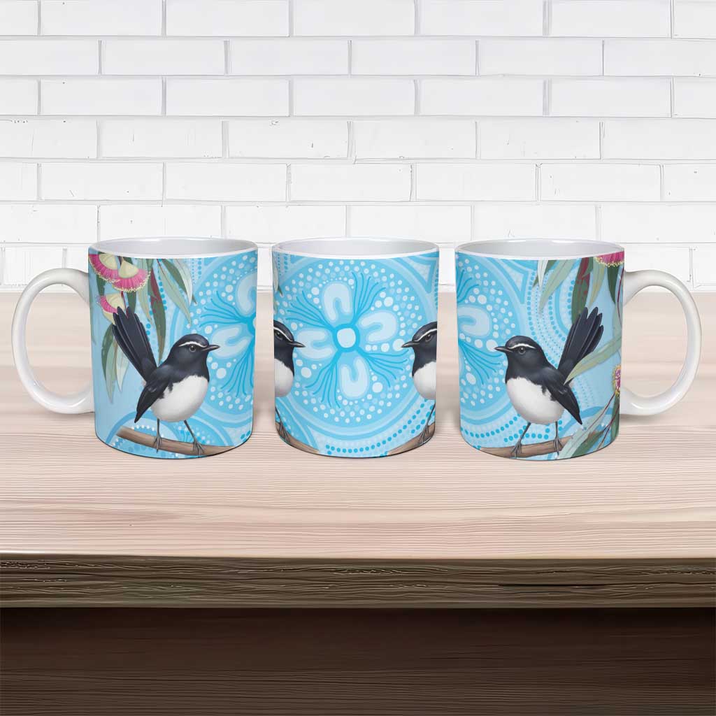 Willie wagtail Australia Ceramic Mug Eucalyptus Blossoms Aboriginal Art - Aussie Hoodie