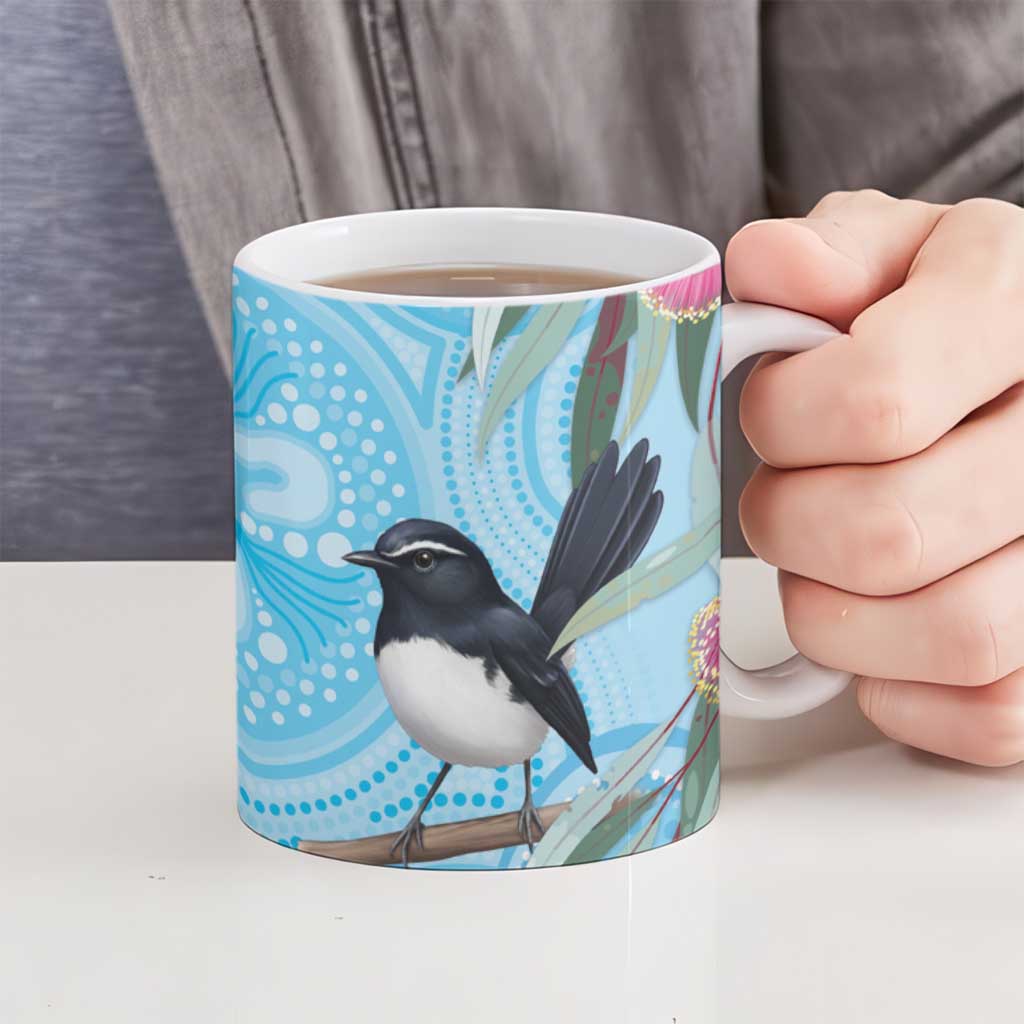 Willie wagtail Australia Ceramic Mug Eucalyptus Blossoms Aboriginal Art - Aussie Hoodie