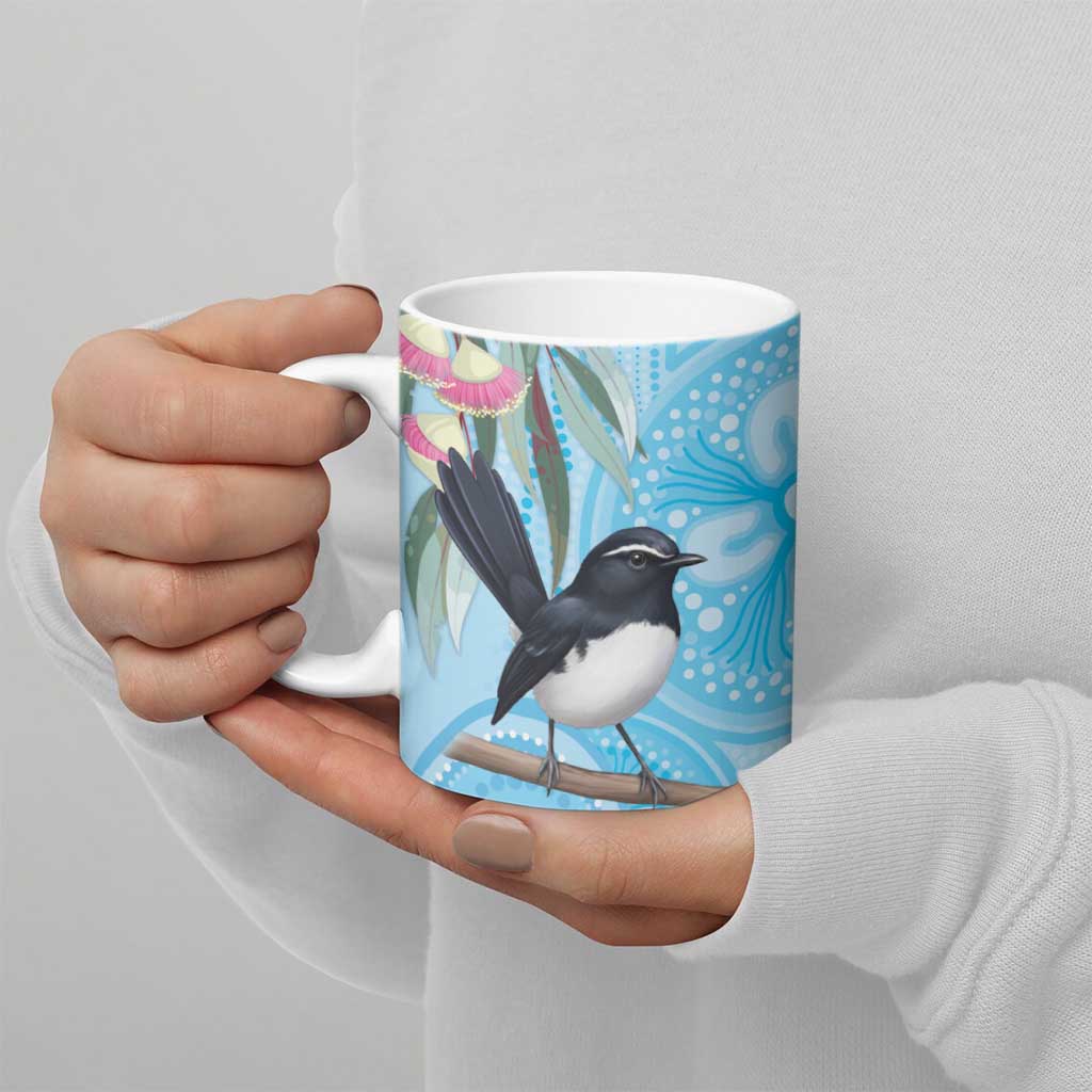 Willie wagtail Australia Ceramic Mug Eucalyptus Blossoms Aboriginal Art - Aussie Hoodie