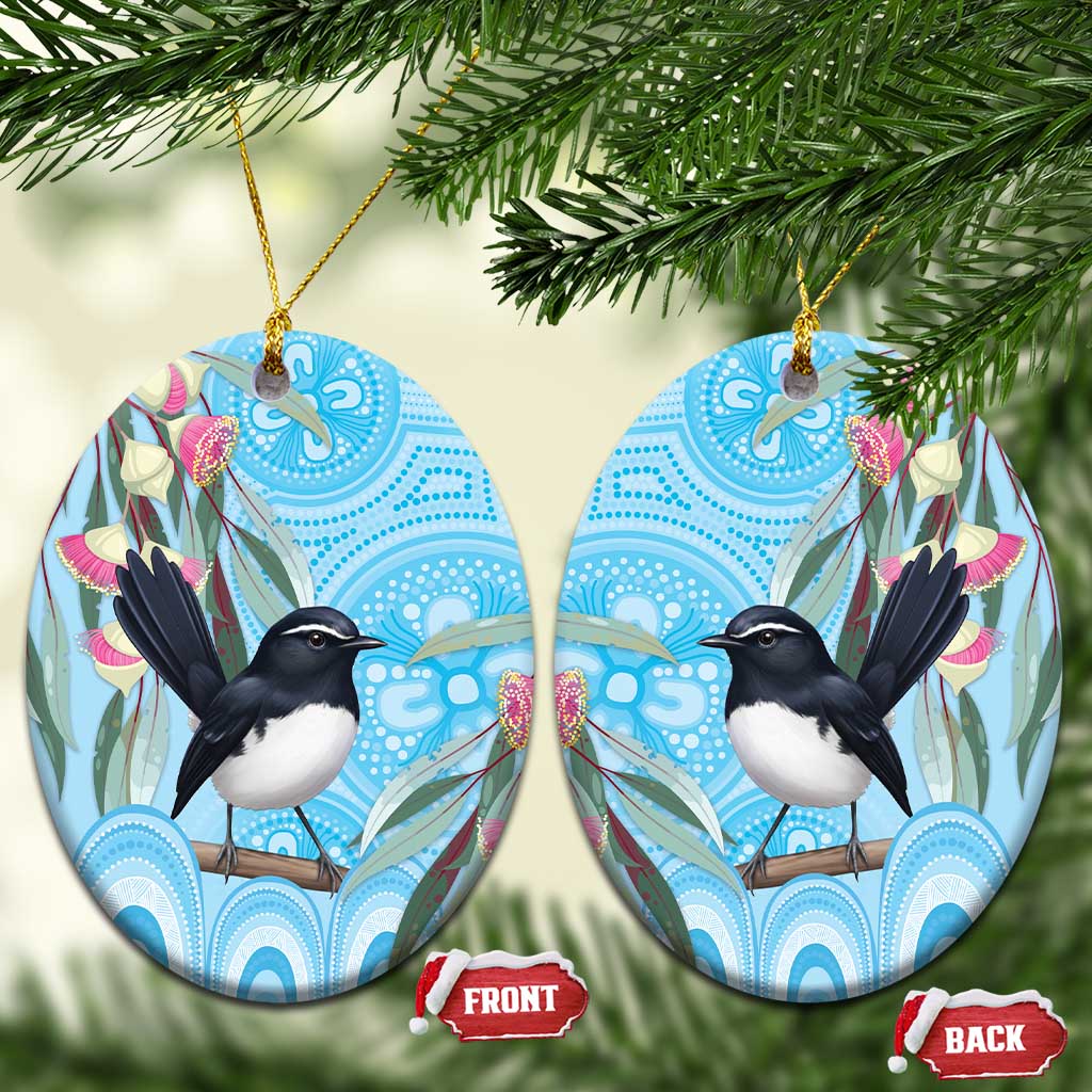 Willie wagtail Australia Ceramic Ornament Eucalyptus Blossoms Aboriginal Art - Aussie Hoodie