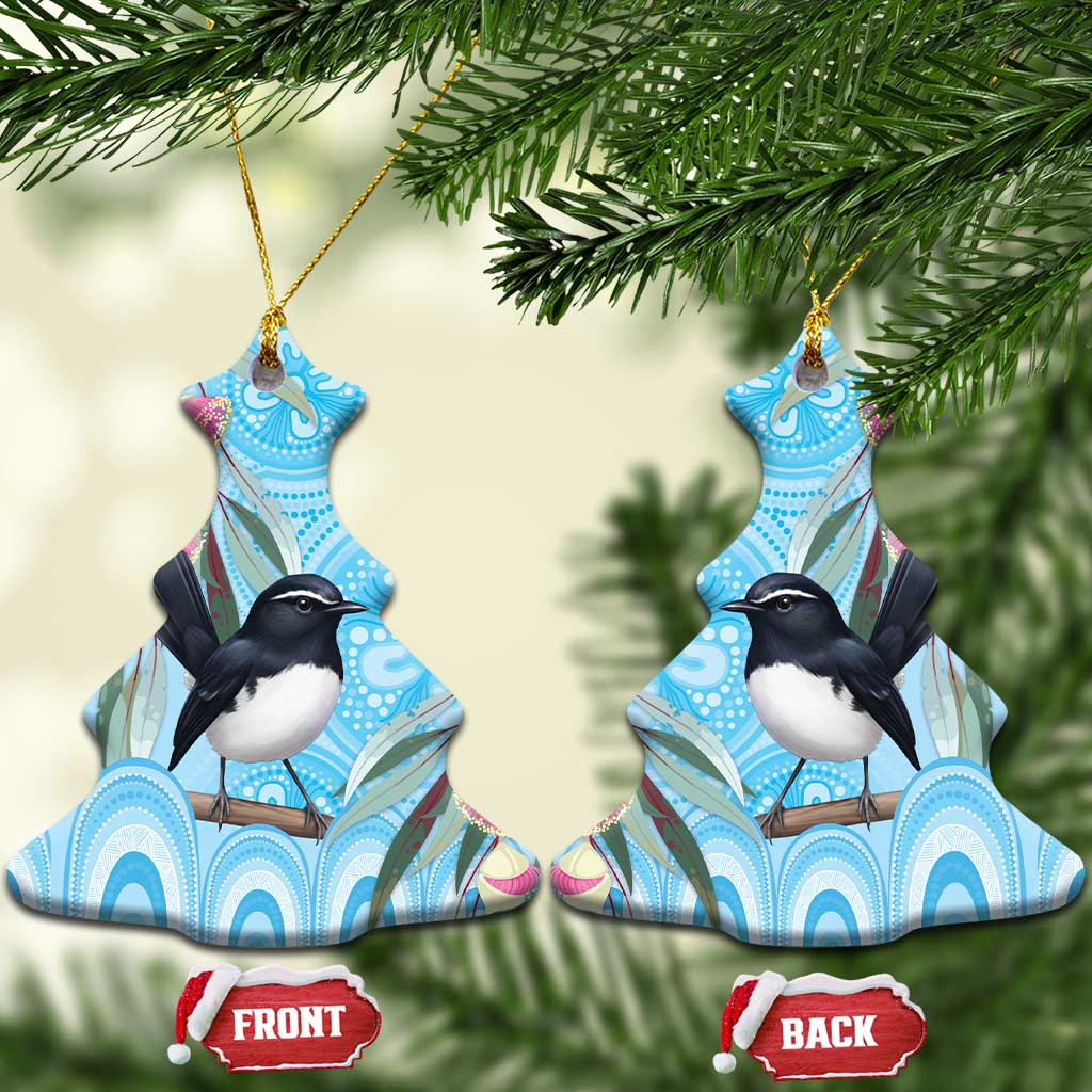 Willie wagtail Australia Ceramic Ornament Eucalyptus Blossoms Aboriginal Art - Aussie Hoodie