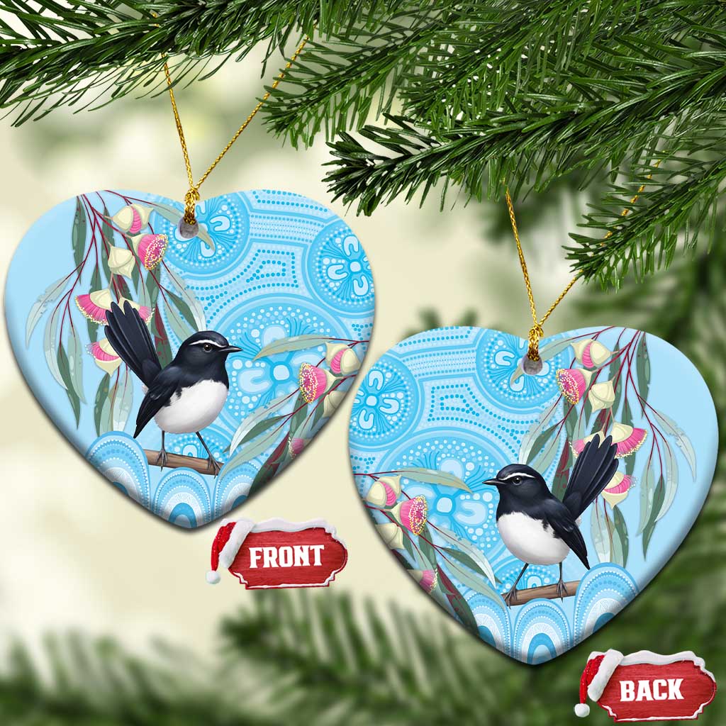 Willie wagtail Australia Ceramic Ornament Eucalyptus Blossoms Aboriginal Art - Aussie Hoodie