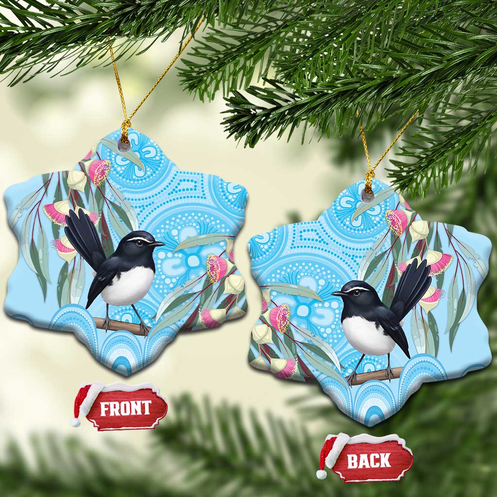 Willie wagtail Australia Ceramic Ornament Eucalyptus Blossoms Aboriginal Art - Aussie Hoodie