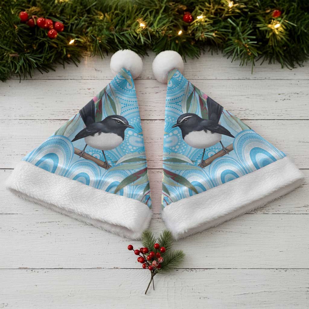 Willie wagtail Australia Christmas Santa Hat Eucalyptus Blossoms Aboriginal Art - Aussie Hoodie