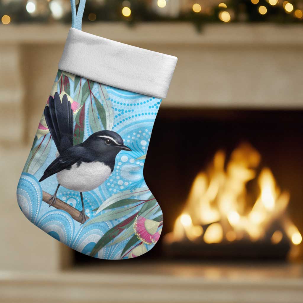 Willie wagtail Australia Christmas Stocking Eucalyptus Blossoms Aboriginal Art - Aussie Hoodie