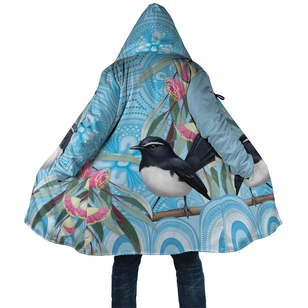 Willie wagtail Australia Cloak Eucalyptus Blossoms Aboriginal Art - Aussie Hoodie