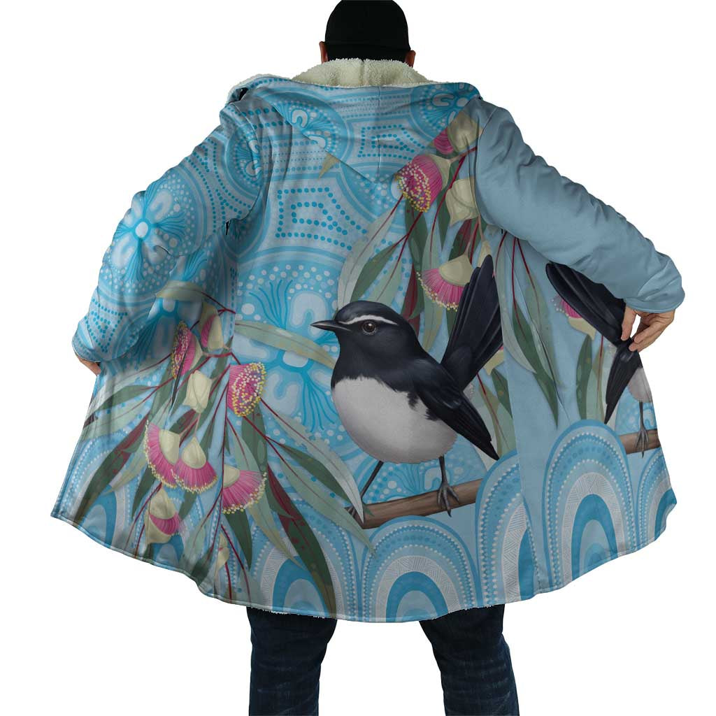 Willie wagtail Australia Cloak Eucalyptus Blossoms Aboriginal Art - Aussie Hoodie