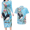 Willie wagtail Australia Couples Matching Long Sleeve Bodycon Dress and Hawaiian Shirt Eucalyptus Blossoms Aboriginal Art - Aussie Hoodie