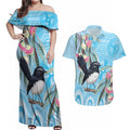 Willie wagtail Australia Couples Matching Off Shoulder Maxi Dress and Hawaiian Shirt Eucalyptus Blossoms Aboriginal Art - Aussie Hoodie