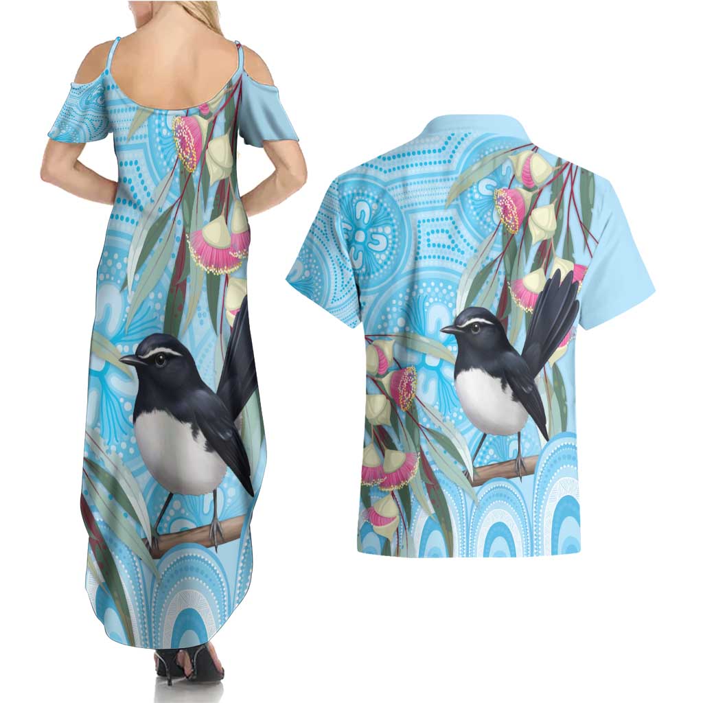 Willie wagtail Australia Couples Matching Summer Maxi Dress and Hawaiian Shirt Eucalyptus Blossoms Aboriginal Art - Aussie Hoodie