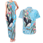 Willie wagtail Australia Couples Matching Tank Maxi Dress and Hawaiian Shirt Eucalyptus Blossoms Aboriginal Art - Aussie Hoodie