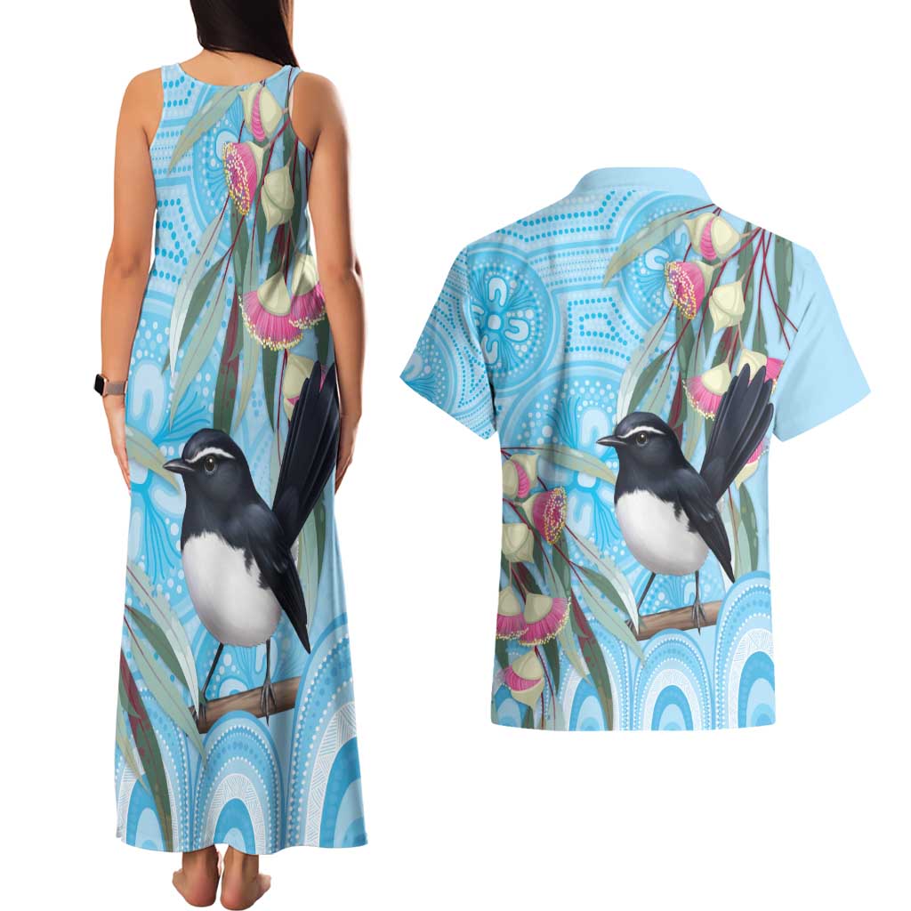 Willie wagtail Australia Couples Matching Tank Maxi Dress and Hawaiian Shirt Eucalyptus Blossoms Aboriginal Art - Aussie Hoodie