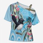 Willie wagtail Australia Cross Shoulder Shirt Eucalyptus Blossoms Aboriginal Art - Aussie Hoodie