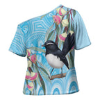 Willie wagtail Australia Cross Shoulder Shirt Eucalyptus Blossoms Aboriginal Art - Aussie Hoodie