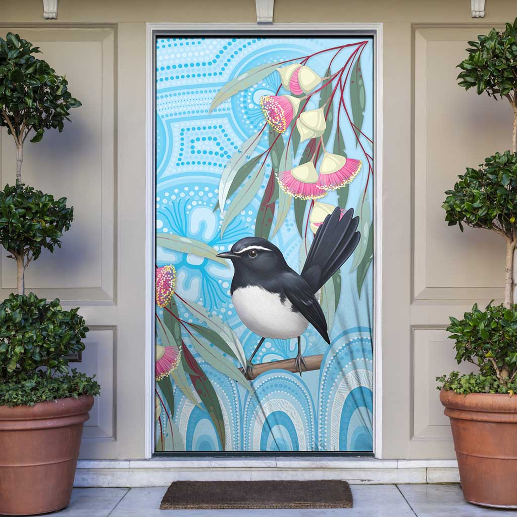 Willie wagtail Australia Door Cover Eucalyptus Blossoms Aboriginal Art - Aussie Hoodie