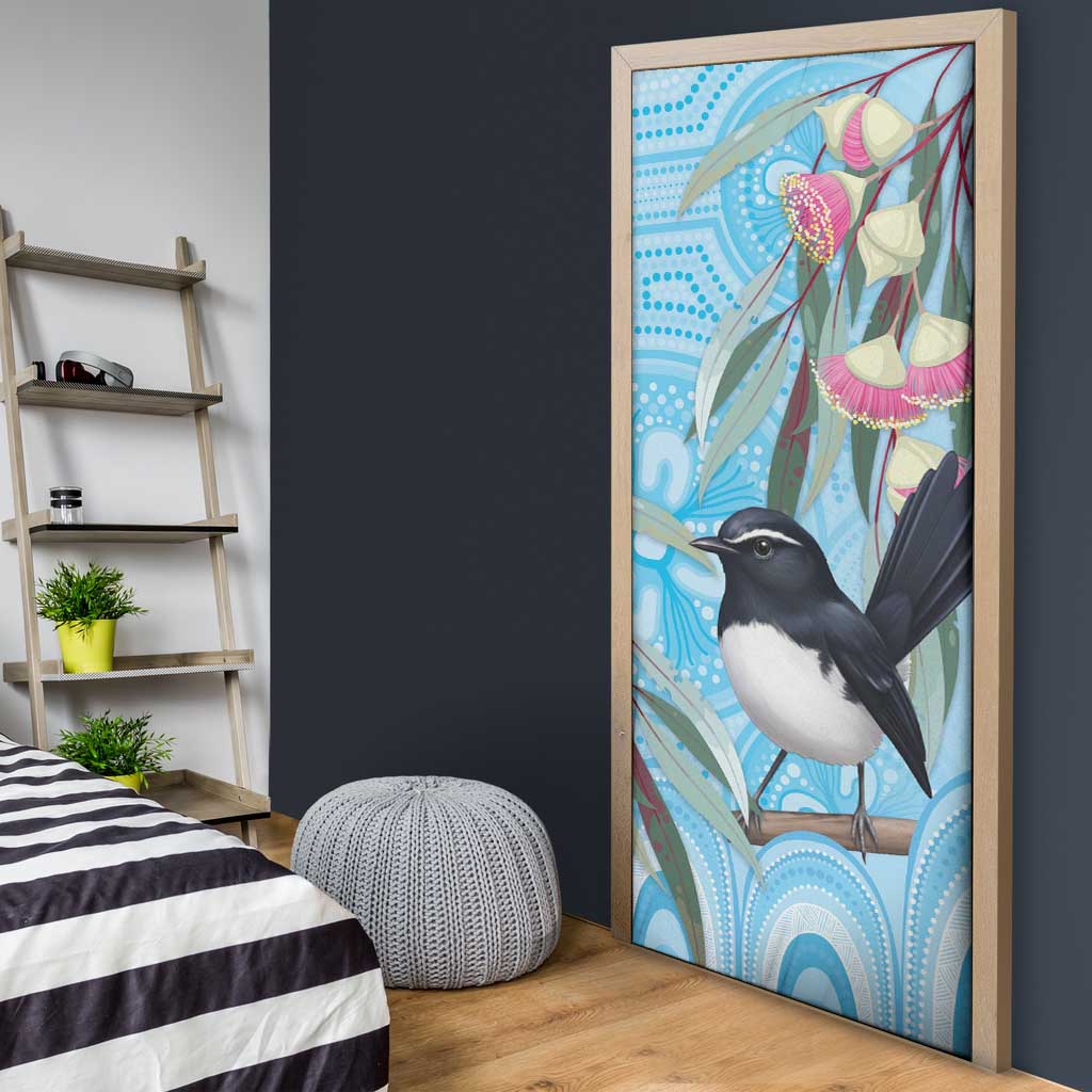 Willie wagtail Australia Door Cover Eucalyptus Blossoms Aboriginal Art - Aussie Hoodie