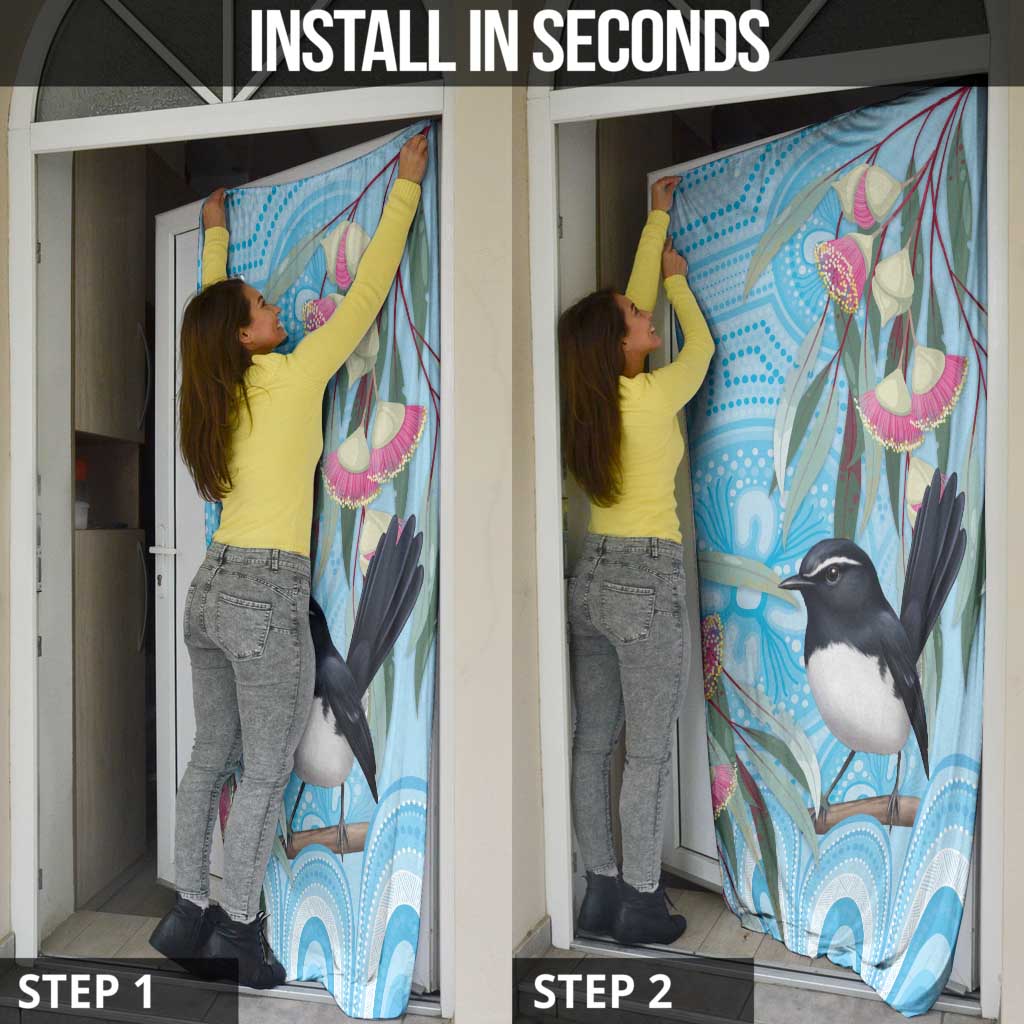 Willie wagtail Australia Door Cover Eucalyptus Blossoms Aboriginal Art - Aussie Hoodie