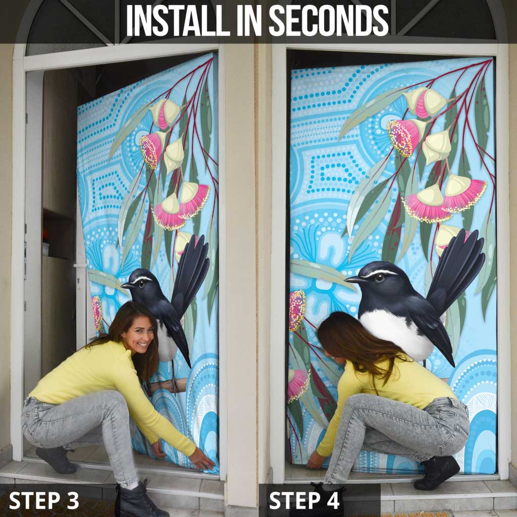 Willie wagtail Australia Door Cover Eucalyptus Blossoms Aboriginal Art - Aussie Hoodie