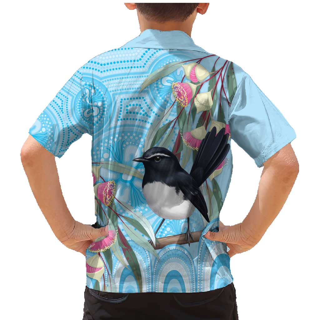 Willie wagtail Australia Family Matching Mermaid Dress and Hawaiian Shirt Eucalyptus Blossoms Aboriginal Art - Aussie Hoodie