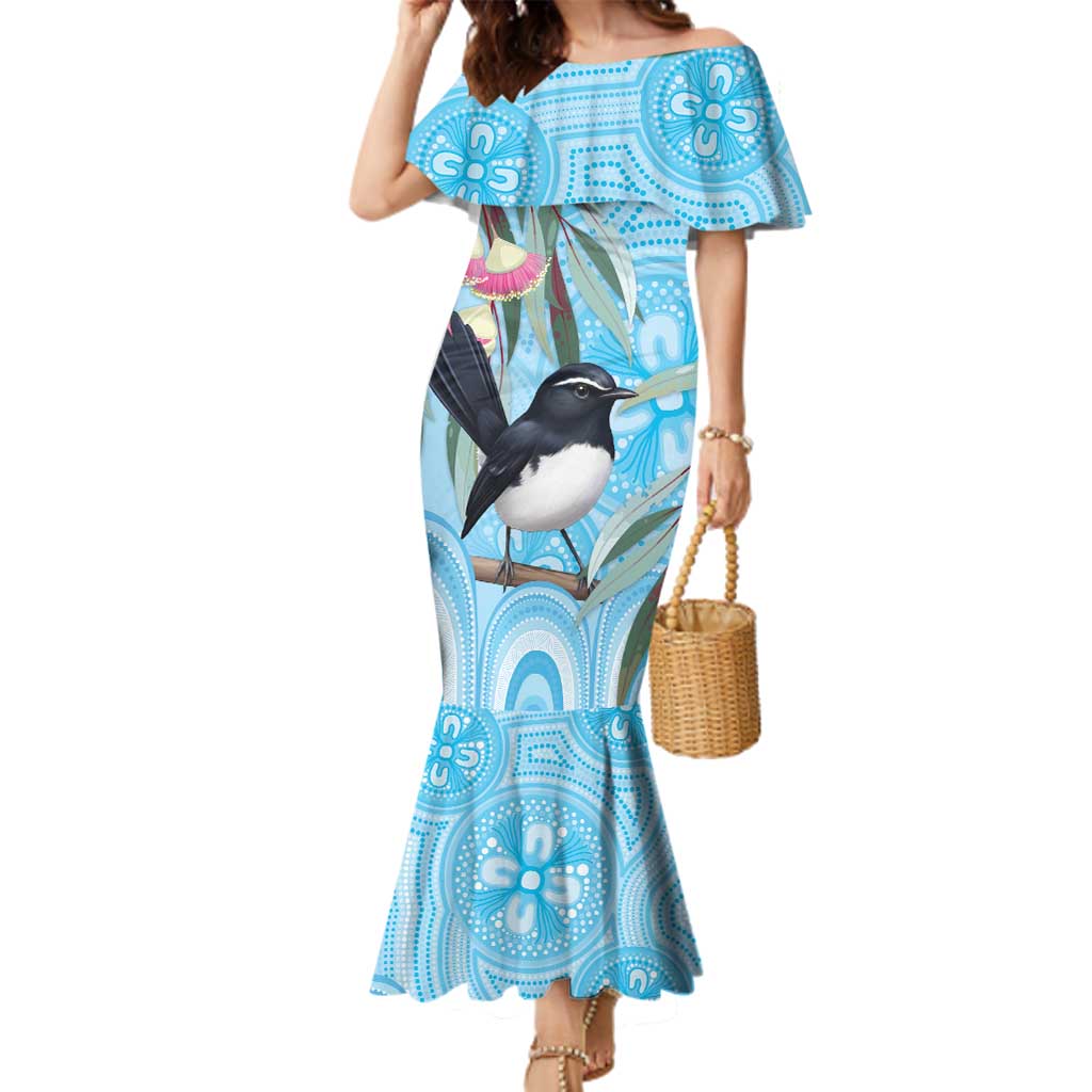 Willie wagtail Australia Family Matching Mermaid Dress and Hawaiian Shirt Eucalyptus Blossoms Aboriginal Art - Aussie Hoodie