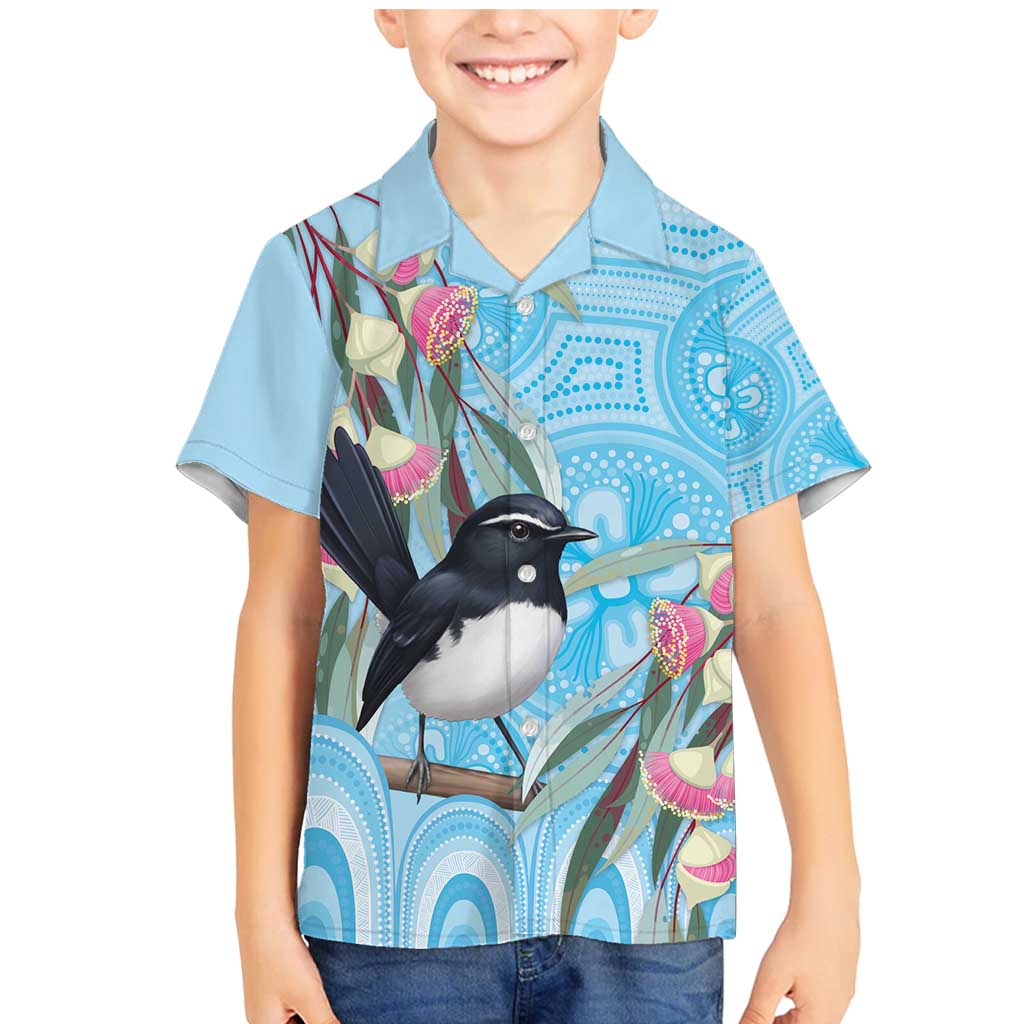 Willie wagtail Australia Family Matching Mermaid Dress and Hawaiian Shirt Eucalyptus Blossoms Aboriginal Art - Aussie Hoodie