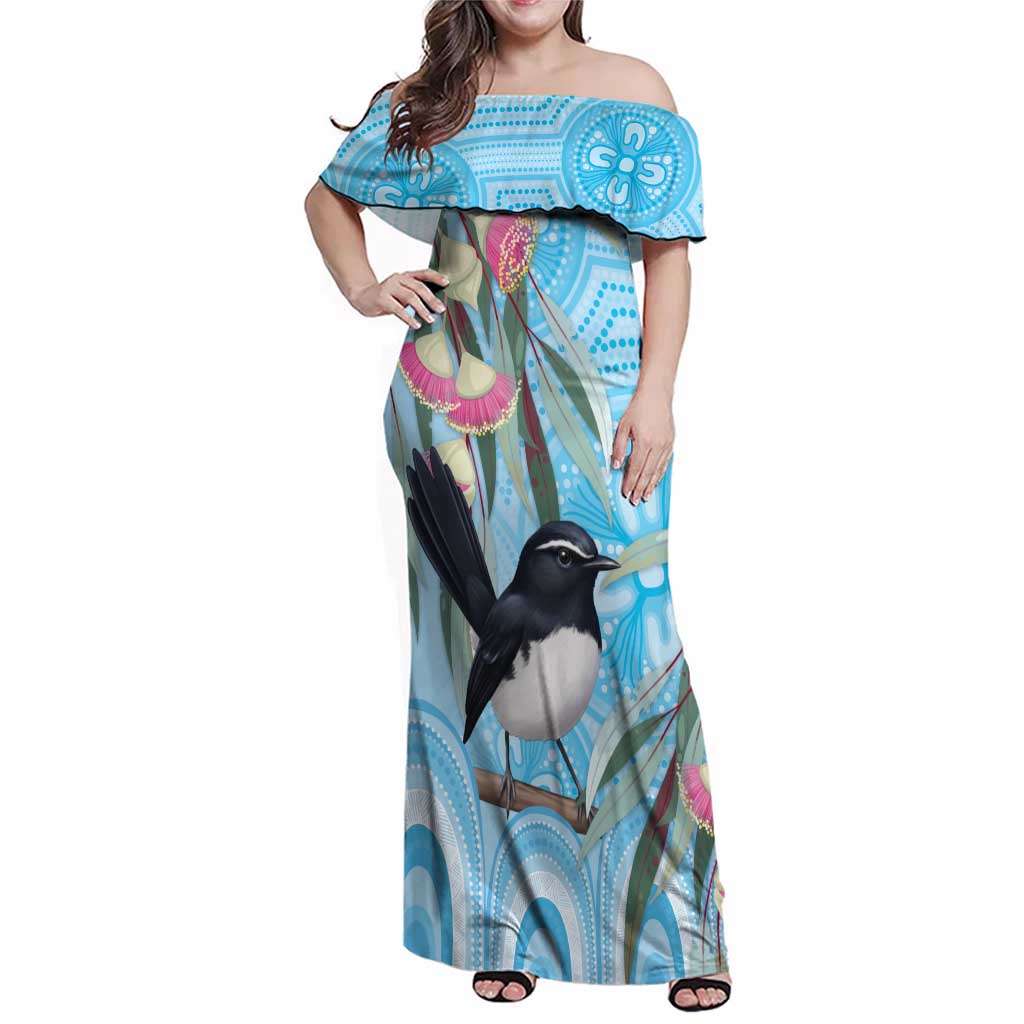 Willie wagtail Australia Family Matching Off Shoulder Maxi Dress and Hawaiian Shirt Eucalyptus Blossoms Aboriginal Art - Aussie Hoodie