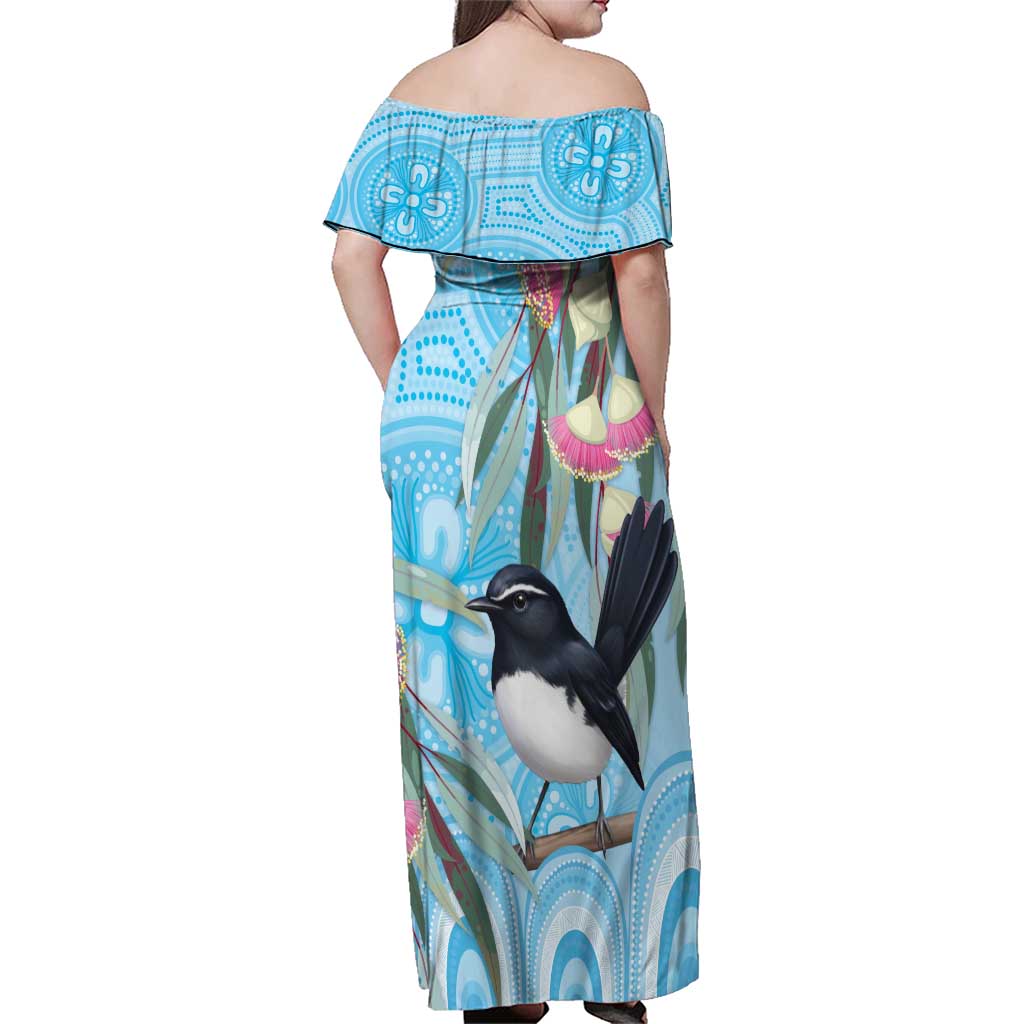 Willie wagtail Australia Family Matching Off Shoulder Maxi Dress and Hawaiian Shirt Eucalyptus Blossoms Aboriginal Art - Aussie Hoodie