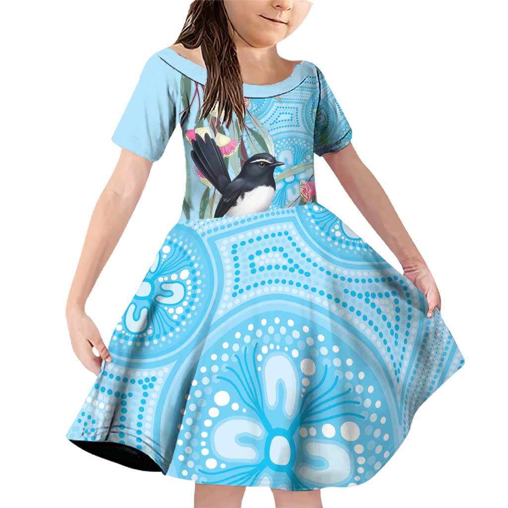 Willie wagtail Australia Family Matching Off Shoulder Short Dress and Hawaiian Shirt Eucalyptus Blossoms Aboriginal Art - Aussie Hoodie