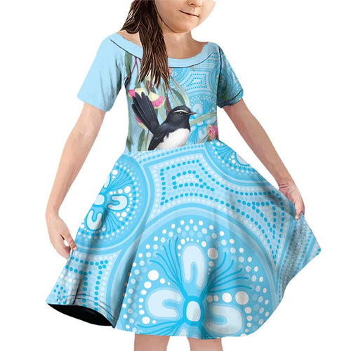 Willie wagtail Australia Family Matching Off Shoulder Short Dress and Hawaiian Shirt Eucalyptus Blossoms Aboriginal Art - Aussie Hoodie