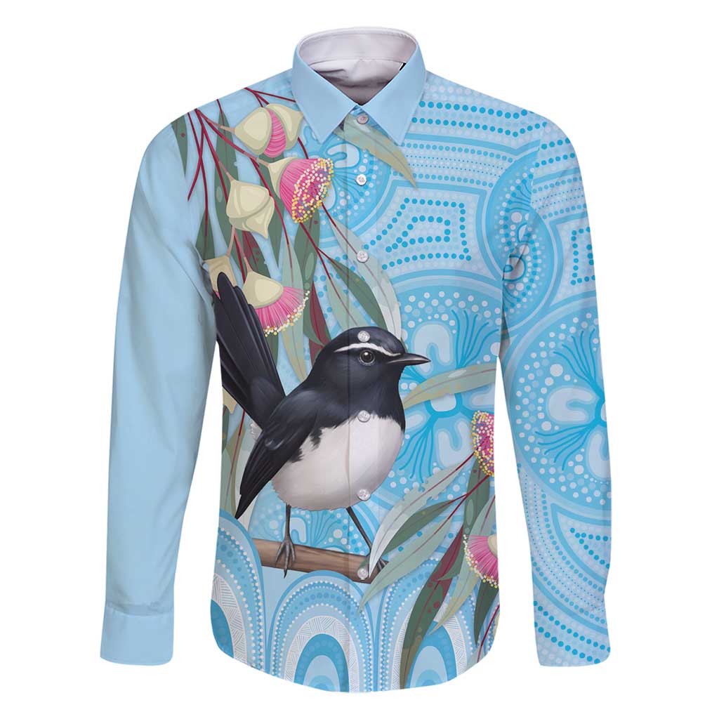 Willie wagtail Australia Family Matching Off Shoulder Short Dress and Hawaiian Shirt Eucalyptus Blossoms Aboriginal Art - Aussie Hoodie