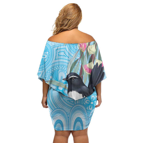 Willie wagtail Australia Family Matching Off Shoulder Short Dress and Hawaiian Shirt Eucalyptus Blossoms Aboriginal Art - Aussie Hoodie