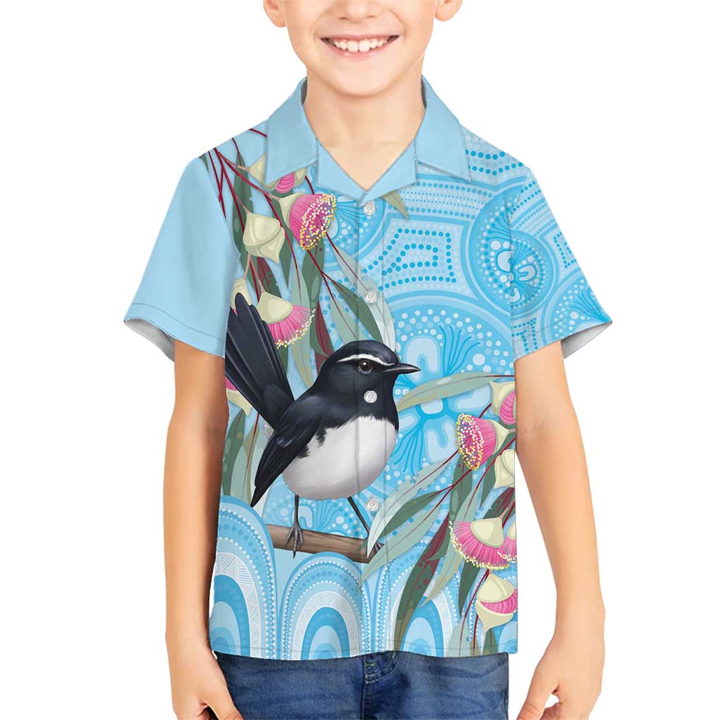 Willie wagtail Australia Family Matching Off Shoulder Short Dress and Hawaiian Shirt Eucalyptus Blossoms Aboriginal Art - Aussie Hoodie