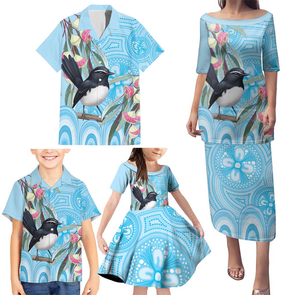 Willie wagtail Australia Family Matching Puletasi and Hawaiian Shirt Eucalyptus Blossoms Aboriginal Art - Aussie Hoodie